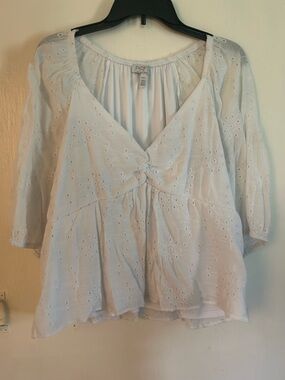 sofia by sofia vergara White Eyelet Twist-Front Blouse